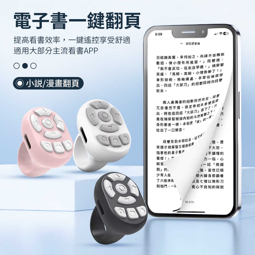 One-Tech. 平板 手機 抖音 遙控器 指環 電子書 翻頁神器 自拍器 拍照 網頁 翻頁 小說 控制器