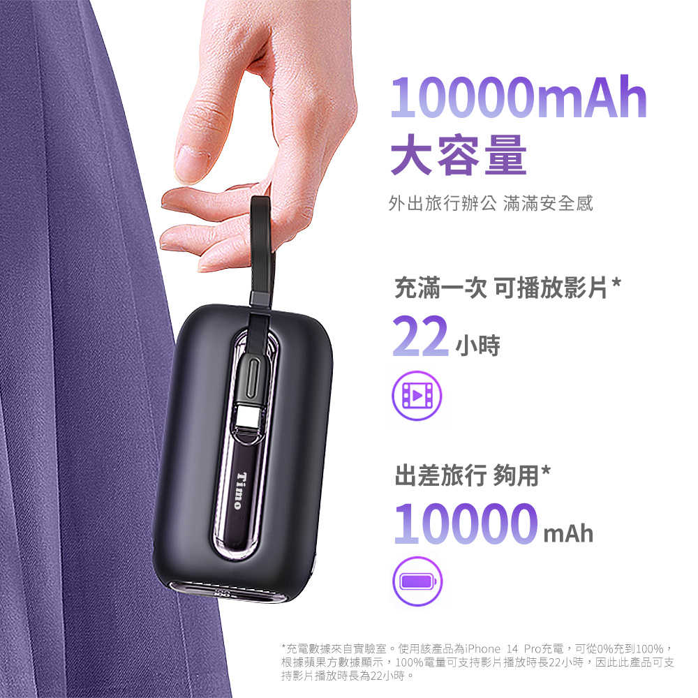 【Timo】10000mAh 20W 數顯自帶線五彩石行動電源