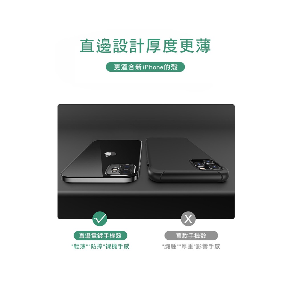iPhone 12直邊金屬質感邊框 鏡頭全包矽膠手機保護殼套 黑色