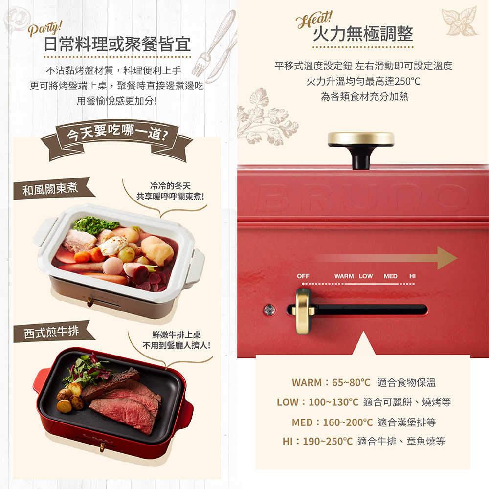 【日本BRUNO】多功能電烤盤-白色(附平盤+章魚燒盤)