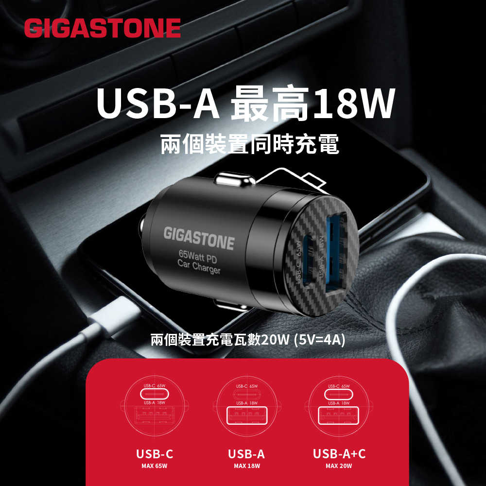 【Gigastone】65W雙孔車用快充充電器/車充 (PC-6500)