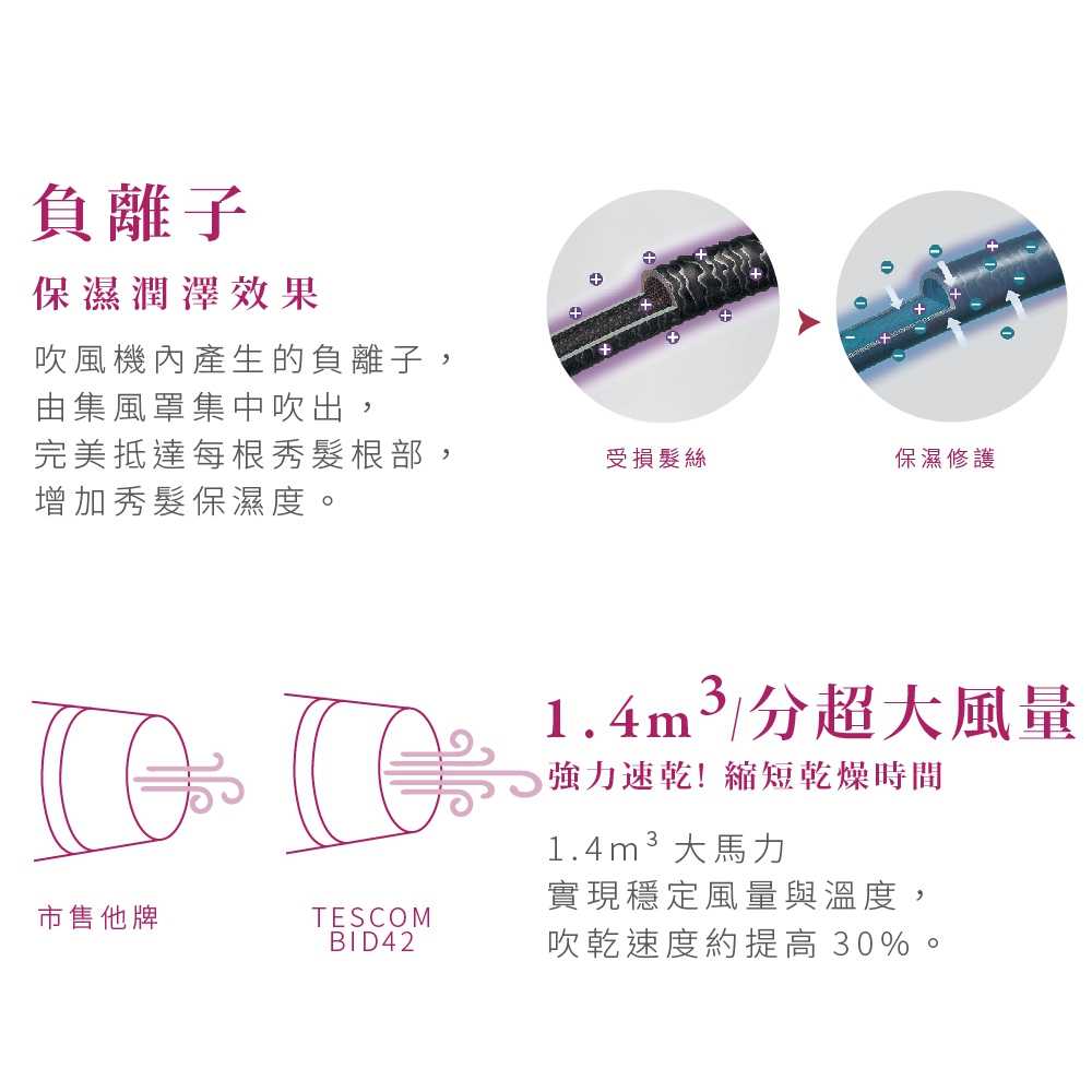 TESCOM 雙電壓大風量負離子吹風機 BID42TW