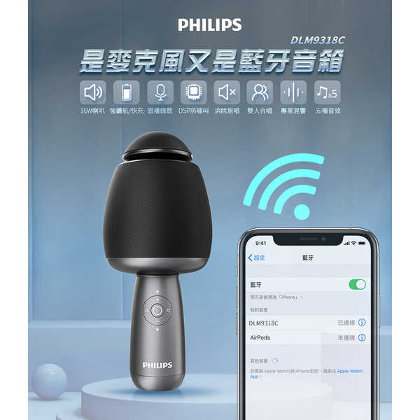 PHILIPS 飛利浦 唱放一體K歌麥克風 DLM9318CB/96