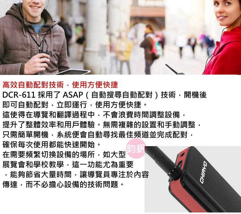 CHIAYO DCR-611子機接收器迷你數位雙向無線導覽翻譯系統 2.4G雙向對通(鋰電池充電式)