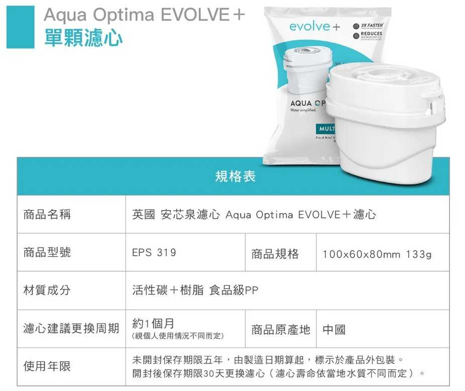 適用奇美WB-30MW『TA Aqua Optima EVOLVE+濾心』EPS319 英國安芯泉濾心