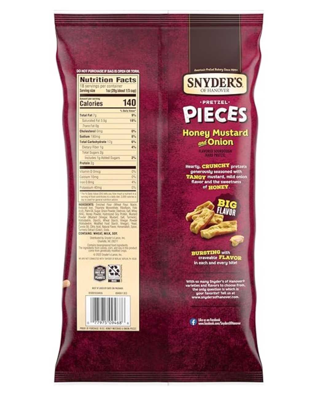 SNYDER\u0027S 史奈德 蝴蝶餅蜂蜜芥末 510g 大容量 分享包 派對包 點心 餅乾