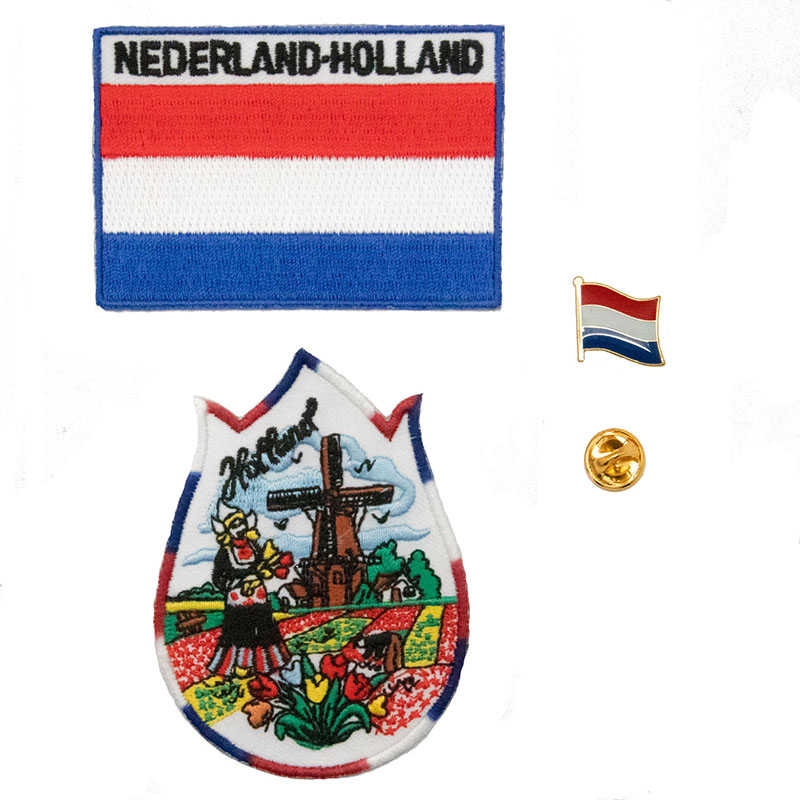 布標徽章布貼 三件組 windmills 鬱金香風車村桑斯安斯地標刺繡+荷蘭國旗刺繡+金屬胸針