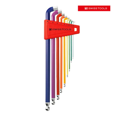 【PB SWISS TOOLS】加長球型100度角六角板手組CN -彩虹系列 -9支組 PB-2212.LH-10 RB