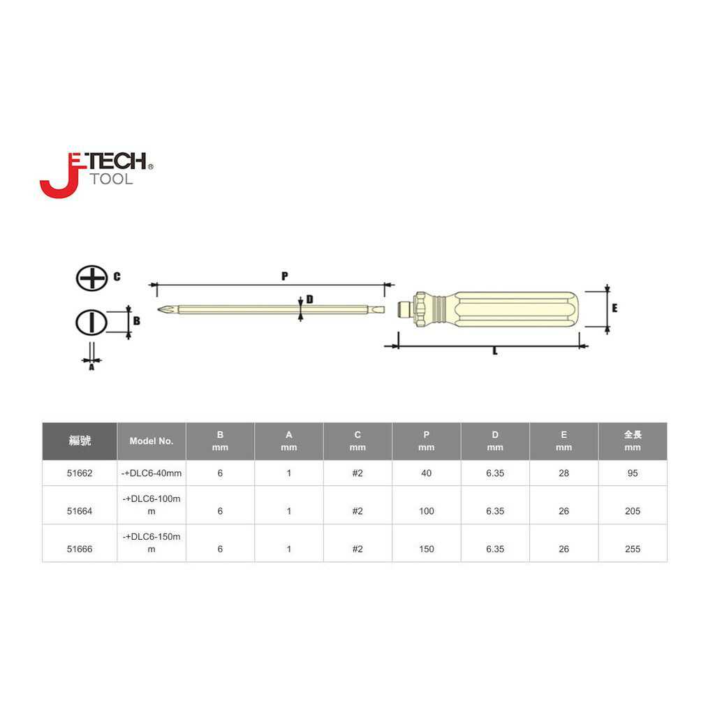 【JETECH】彩條十字/一字雙頭兩用起子 6x100㎜-GB-DLC6-100-970 起子頭部經過精密加工