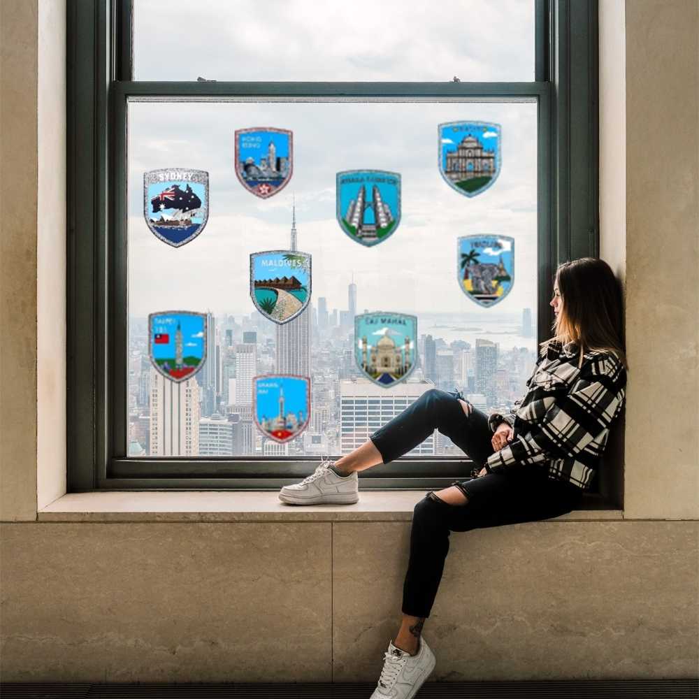 《環遊世界玻璃貼系列》銀亞洲 窗戶玻璃貼9入 台北101免膠靜電貼 台灣辦公室玻璃貼 愛國窗貼 亞洲旅遊紀念靜電玻璃貼