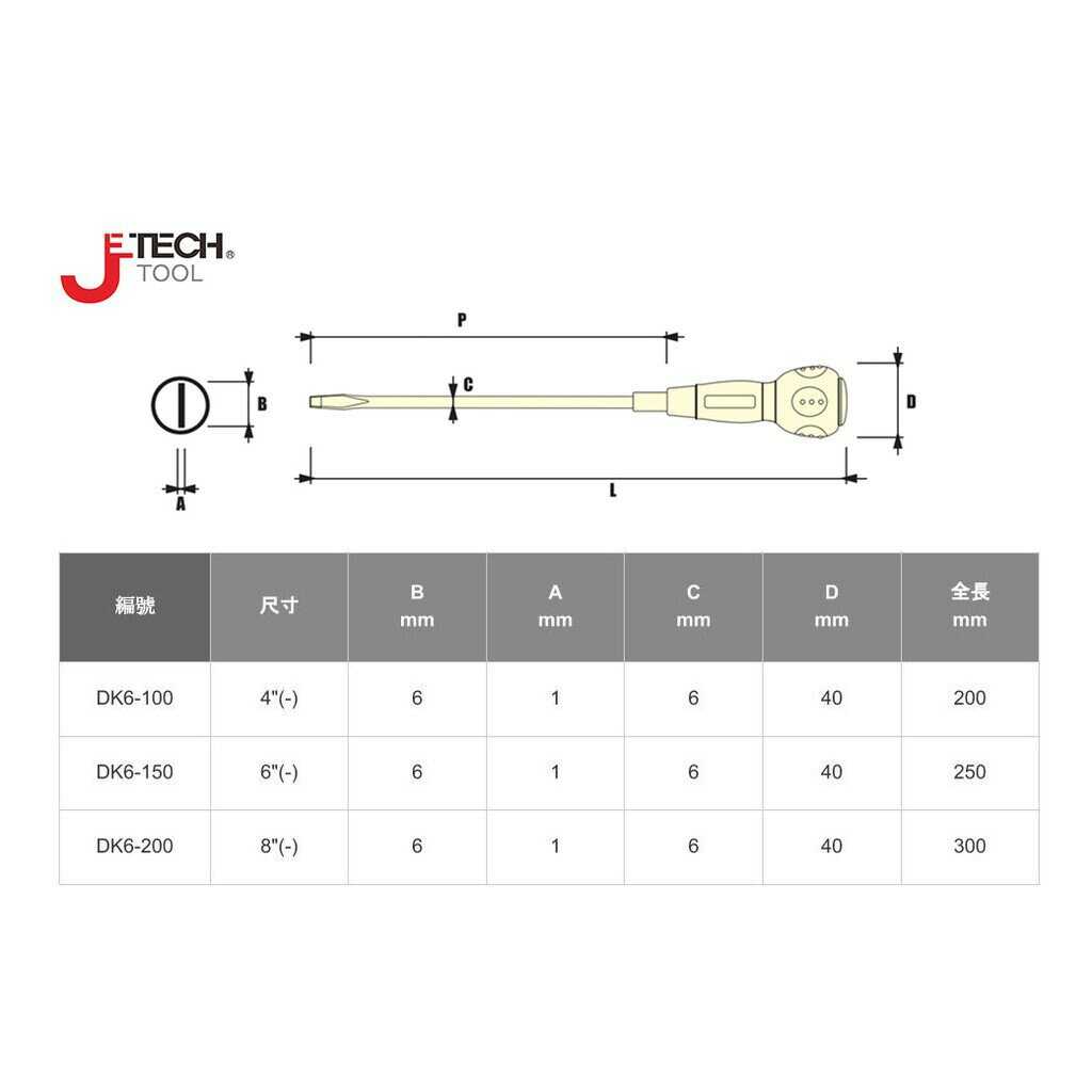 【JETECH】電工起子 一字型 6\" 6×150mm-GA-DK6-150(-)-900 使之更貼合螺絲孔距