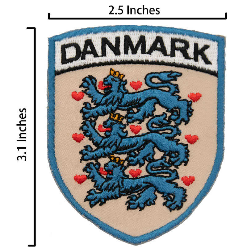 地標背膠刺繡貼 三件組Danmark獅子地標+ 丹麥國旗刺繡 ＋丹麥別針 DIY補丁 熨斗布標燙貼