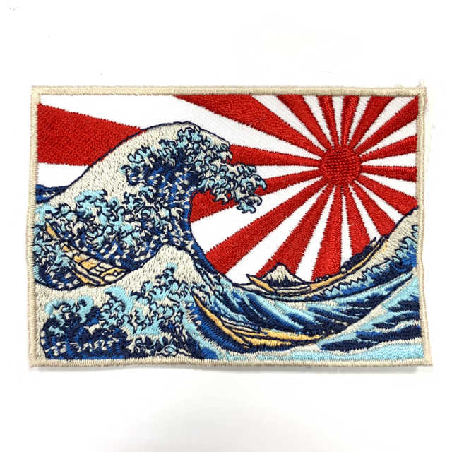 神奈川沖浪裏 粉紅櫻花 日本浮世繪 PATCH 刺繡背膠補丁 袖標 布標 布貼 補丁 貼布繡 臂章