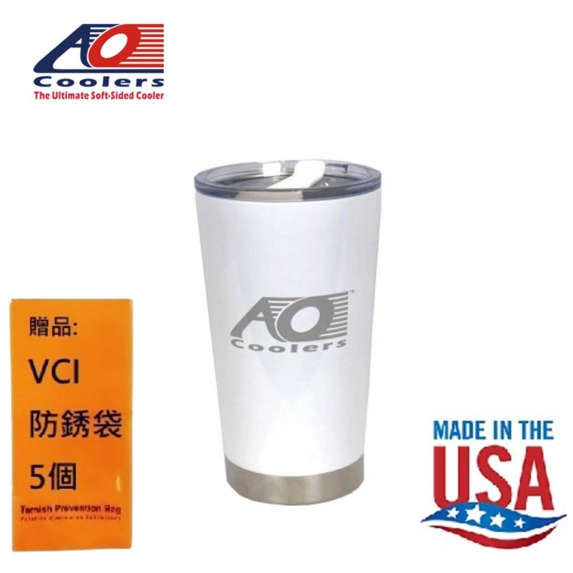 【AO COOLERS】旅行不鏽鋼保溫杯-科技白WHITE TRAVEL TUMBLER 透明壓克力杯蓋及旋轉蓋