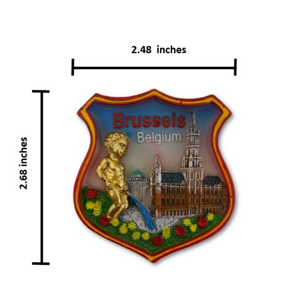 比利時布鲁塞爾盾形造型磁鐵+尿尿小童燙布貼【2件組】文青吸鐵 網紅打卡地標 地標磁鐵 冰箱磁鐵 旅遊磁鐵 創意貼 世界旅