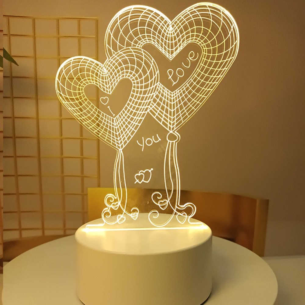 【All Splendid】3D雕刻夜燈 雙愛心 壓克力 小夜燈 LED燈 聖誕節 情人節 交換禮物
