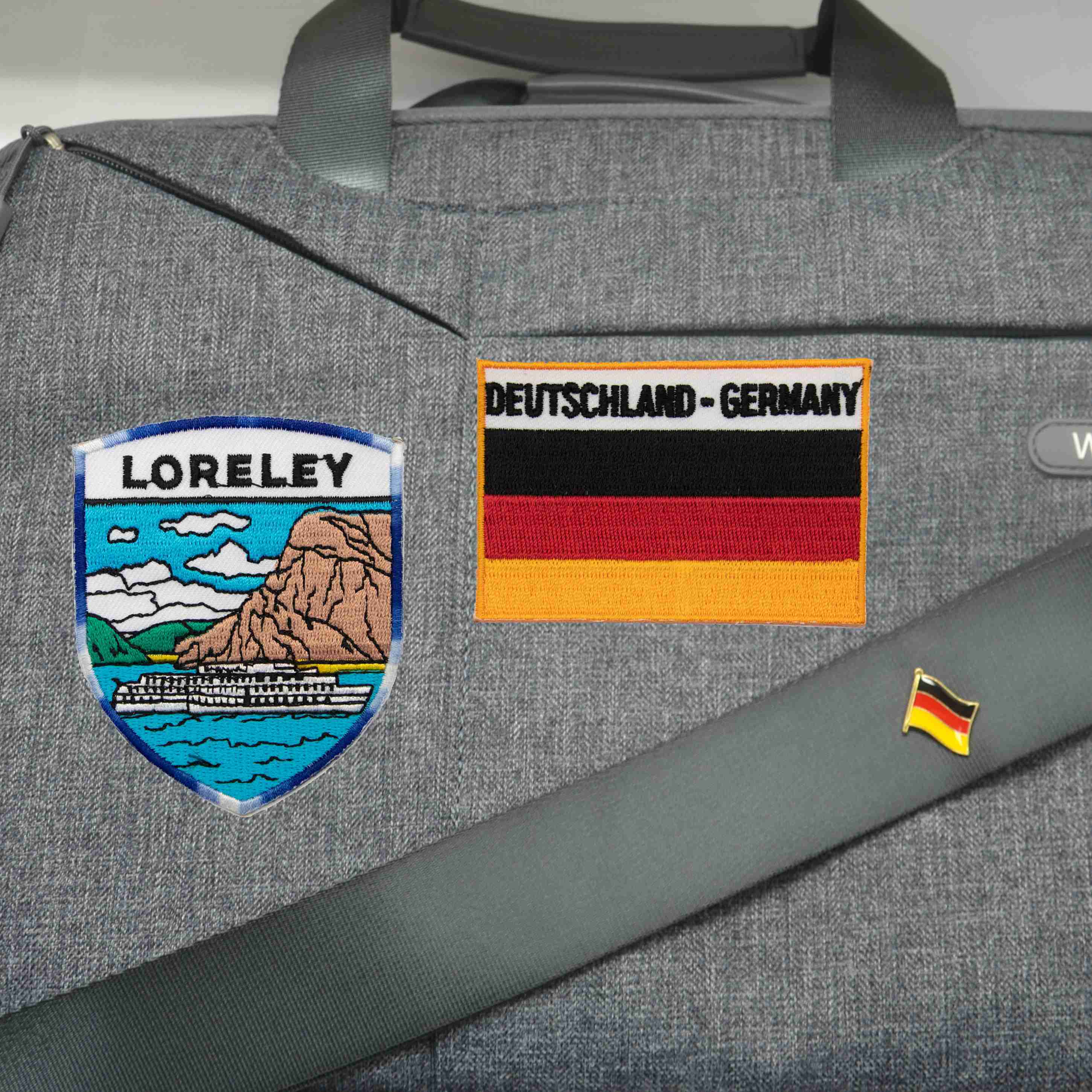 飛行夾克電繡燙布貼 三件組羅蕾萊地標 +德國國旗刺繡+別針 裝飾自黏布貼 布貼 補破貼
