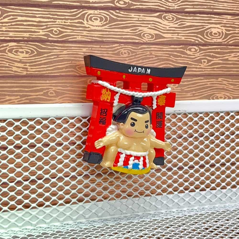 招福開運相撲 Sumo旅遊磁鐵+日本  和服少女鳥居臂章【2件組】紀念磁鐵療癒小物  磁性家居裝飾 造型磁鐵 旅遊磁鐵