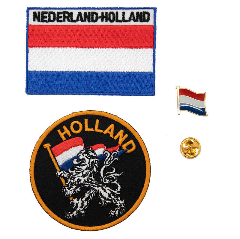 DIY衣飾立體繡貼 三件組荷蘭標誌＋荷蘭國旗刺繡+別針 補丁臂章燙 刺繡燙布貼