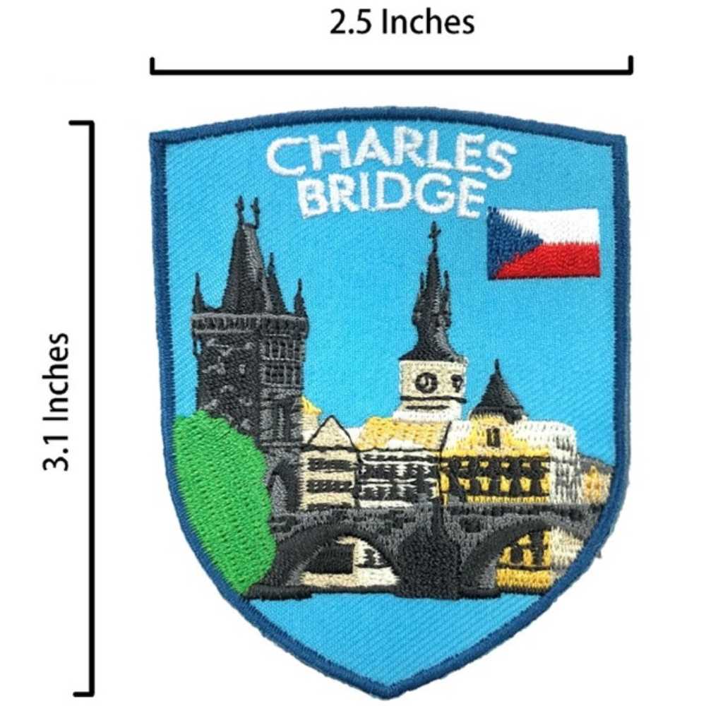 布拉格查理大橋夕陽彩色磁鐵+捷克 查理大橋肩章【2件組】 造型立體磁鐵 大門磁鐵 冰箱磁鐵 白板磁鐵 辦公磁鐵