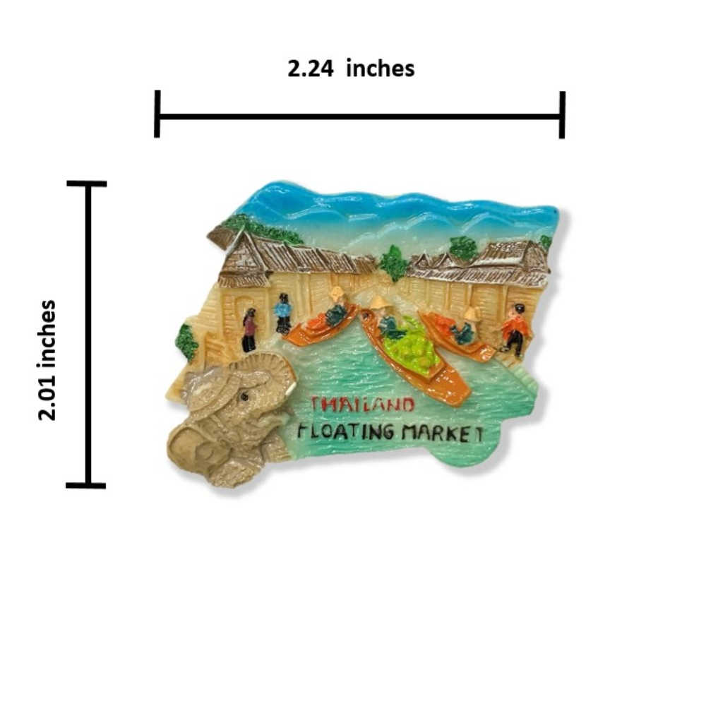 泰國 水上市場 綠冰箱裝飾磁鐵+泰國 大象 臂章【2件組】彩色磁鐵 冰箱磁鐵 白板磁鐵 辦公磁鐵 特色地標磁鐵 立體磁