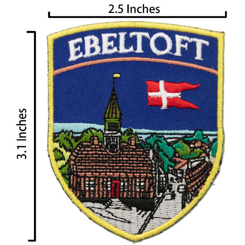 帽子衣服褲子自黏膠個性修補丁貼 三件組埃伯爾措夫特地標 + 丹麥國旗刺繡+ 別針