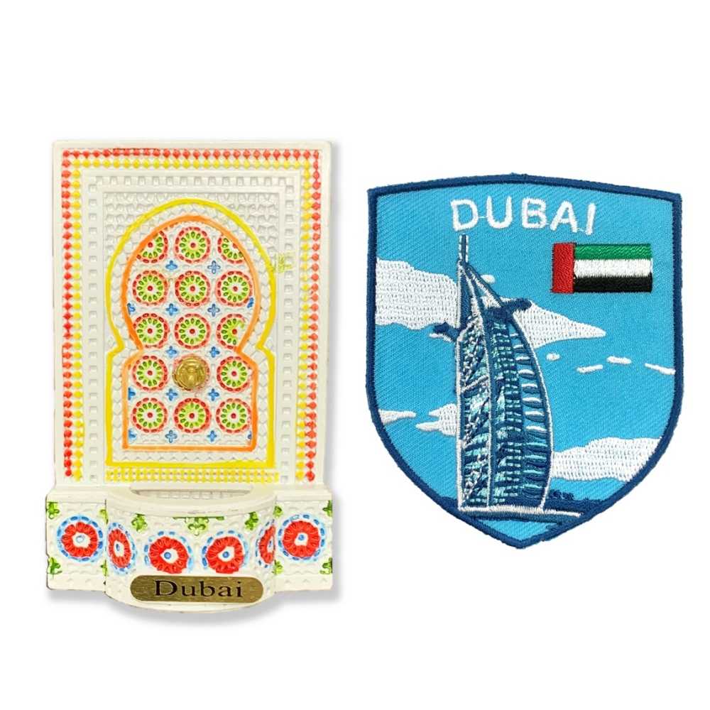 杜拜冰箱便簽留言貼+阿拉伯 UAE 杜拜帆船Patch刺繡士氣章【2件組】特色3D磁鐵 創意地標磁鐵 立體冰箱貼 神秘力