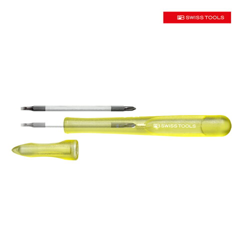 【PB SWISS TOOLS】筆型可換頭精密起子十字 -00號 -黃色 PB-168.00 YELLOW 細長握柄，使