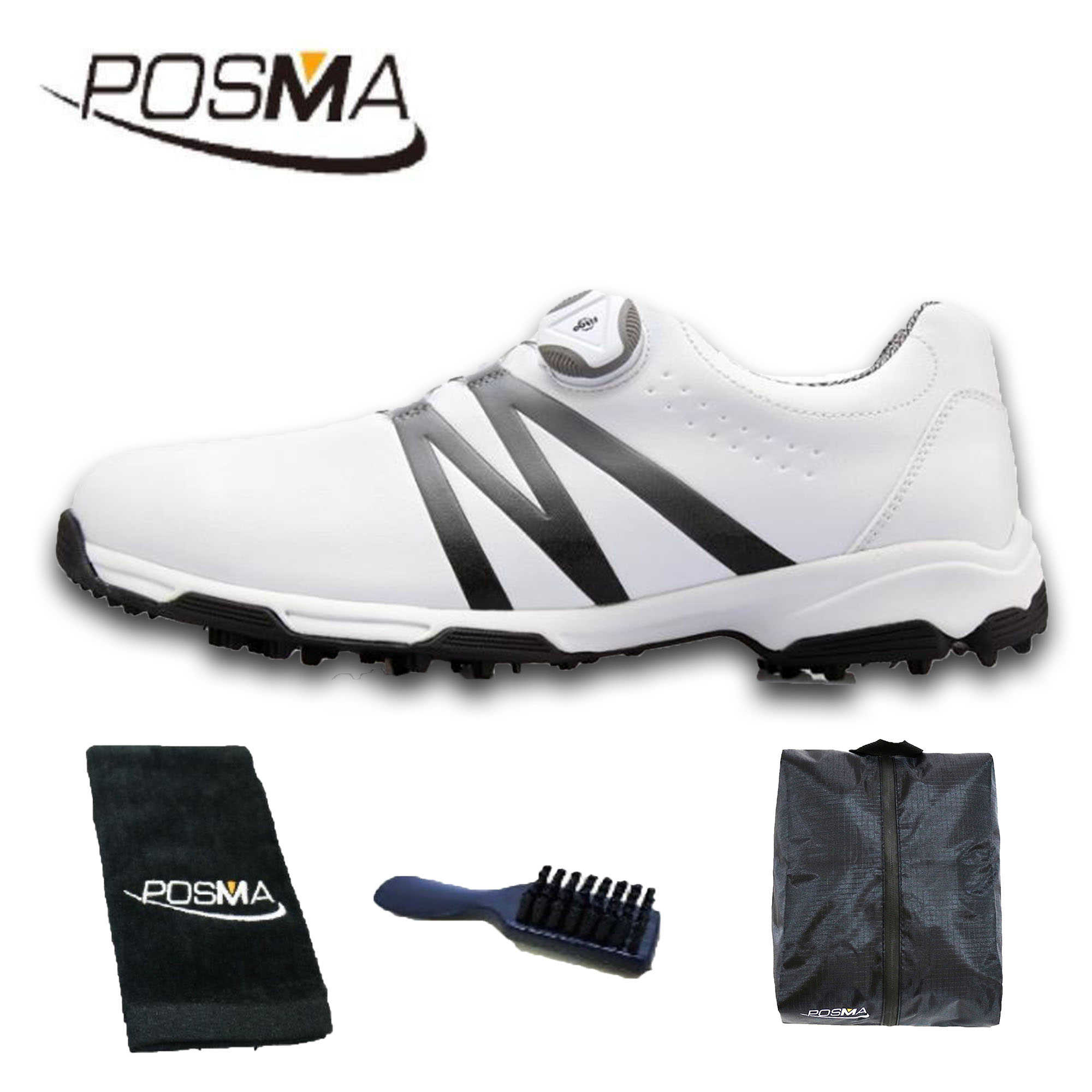 高爾夫男士球鞋 漸變色 旋轉鞋帶 防水透氣   GSH101 白 灰  配POSMA鞋包 2合1清潔刷   高爾夫球毛巾