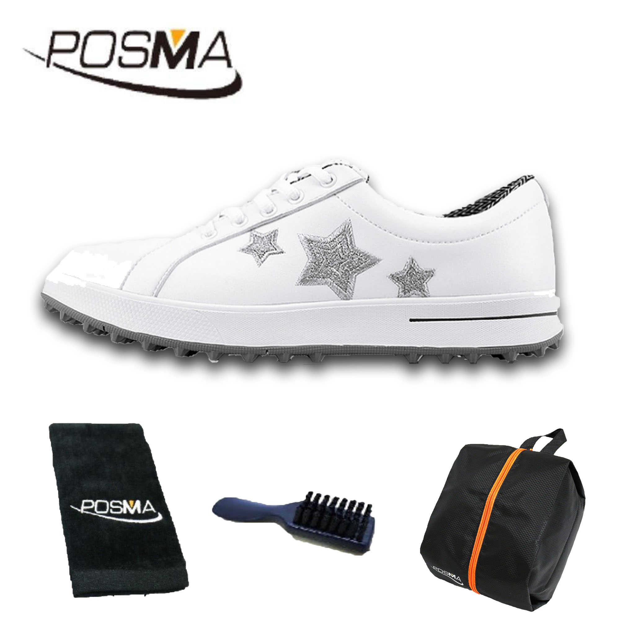 高爾夫鞋子女士球鞋 夏款 golf運動休閒鞋 網布球鞋 GSH113實心款Solid 配POSMA鞋包 2合1清潔刷