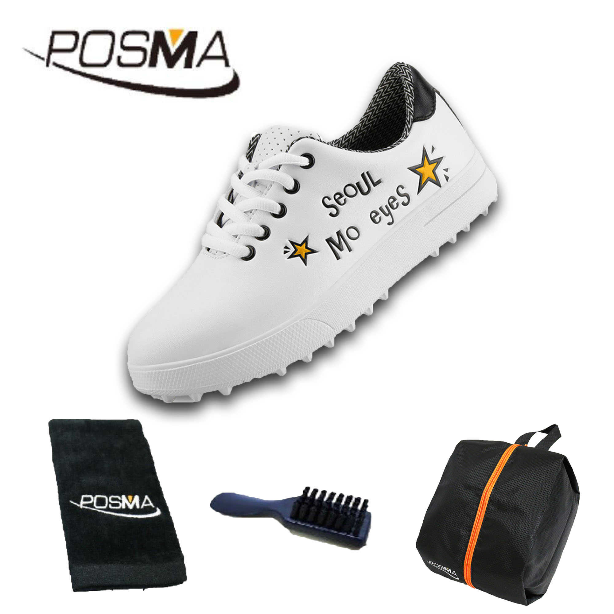 高爾夫球鞋 兒童運動鞋子男女童印花防水透氣球鞋  GSH126 白 橘 配POSMA鞋包 2合1清潔刷  高爾夫球毛巾