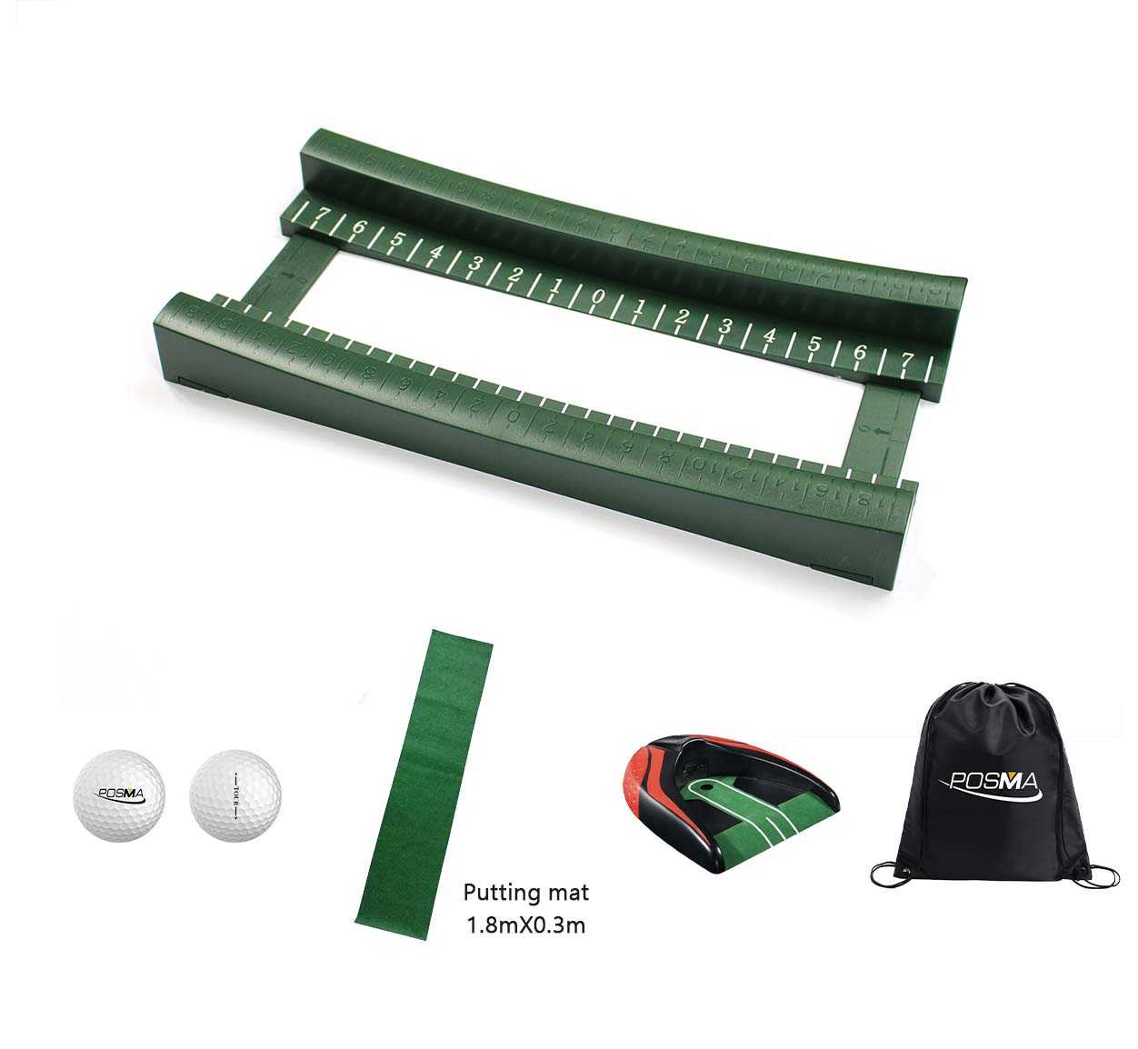 Posma PG100I高爾夫推桿訓練套裝包含推桿訓練短道.自動回球器.推桿練習地毯.雙層比賽球2個送輕便背包