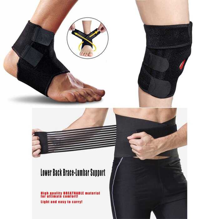 Posma SPS060 防滑透氣運動/重訓防護套組 配調節性膝套+調節性踝套+腰帶