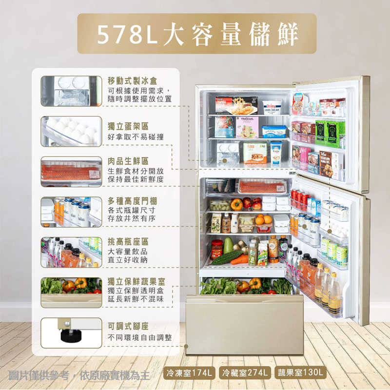 禾聯【HRE-C5721V】578公升變頻三門電冰箱(時尚金)(含標準安裝)