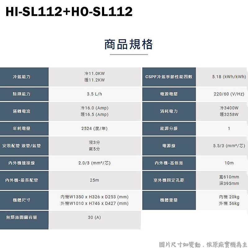 禾聯【HI-SL112/HO-SL112】R32變頻分離式冷氣-沼氣防護(冷專型)1級(含標準安裝)