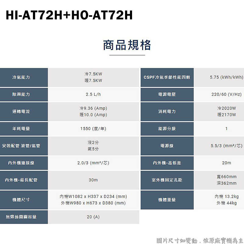 禾聯【HI-AT72H/HO-AT72H】R32變頻分離式冷氣-沼氣防護奢華型(冷暖型)1級(含標準安裝)