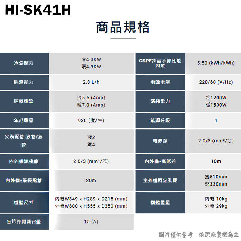 禾聯【HI-SK41H】室內機(只送不裝)