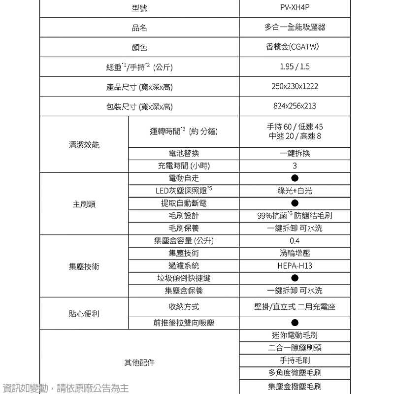 日立【PVXH4P-CGA】多合一全能無線吸塵器-香檳金 (無上樓)