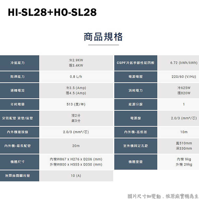 禾聯【HI-SL28/HO-SL28】R32變頻分離式冷氣-沼氣防護(冷專型)1級(含標準安裝)