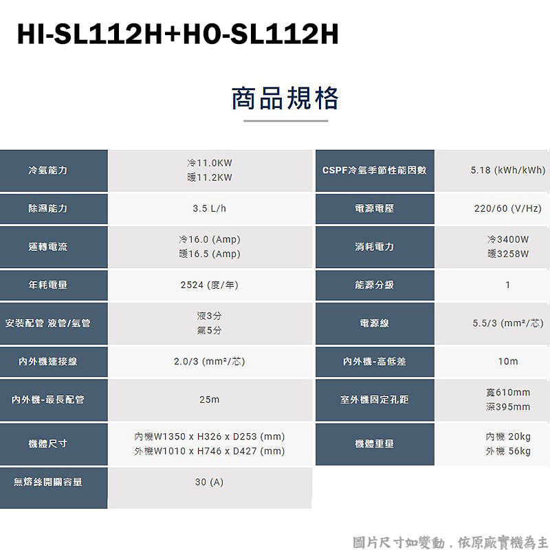 禾聯【HI-SL112H/HO-SL112H】R32變頻分離式冷氣-沼氣防護(冷暖型)1級(含標準安裝)