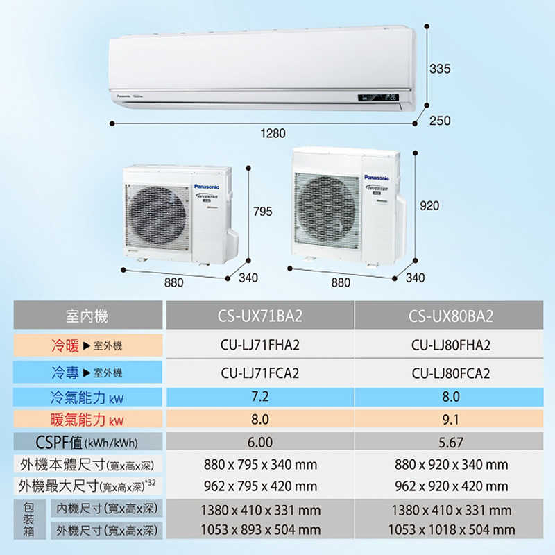 Panasonic國際【CS-UX80BA2/CU-LJ80FCA2】一級變頻分離式冷氣(冷專型)(含標準安裝)