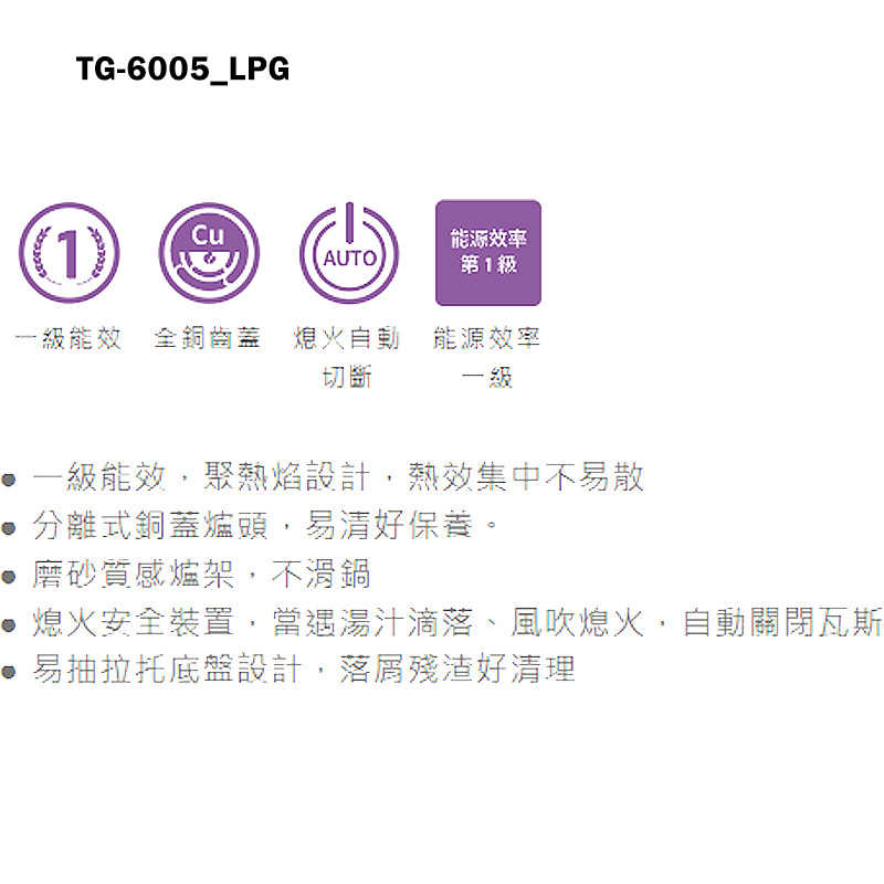 《結帳再折》莊頭北【TG-6005_NG1】一級聚熱焰平價台爐瓦斯爐-天然氣TG-6005(含全台安裝)