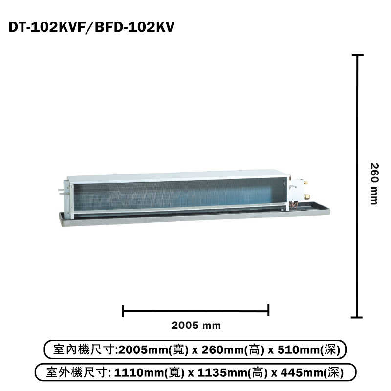 華菱【DT-102KVF/BFD-102KV】正壓定頻吊隱一對一分離式冷氣(冷專)(含標準安裝)