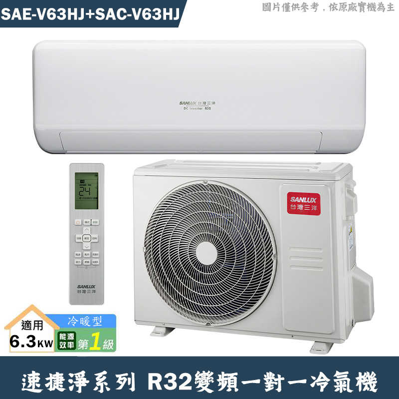 SANLUX臺灣三洋【SAE-V63HJ/SAC-V63HJ】1級變頻壁掛一對一分離式冷氣(冷暖型)(含標準安裝)