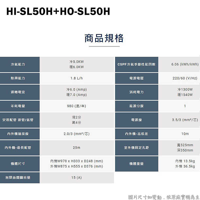 禾聯【HI-SL50H/HO-SL50H】R32變頻分離式冷氣-沼氣防護(冷暖型)1級(含標準安裝)