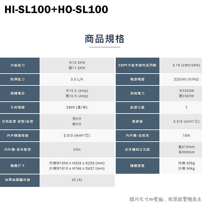 禾聯【HI-SL100/HO-SL100】R32變頻分離式冷氣-沼氣防護(冷專型)1級(含標準安裝)