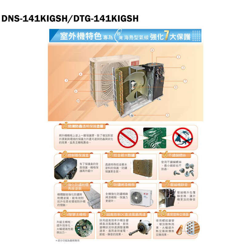 華菱【DNS-141KIGSH/DTG-141KIGSH】變頻一對一分離式冷氣(冷暖)1級(含標準安裝)