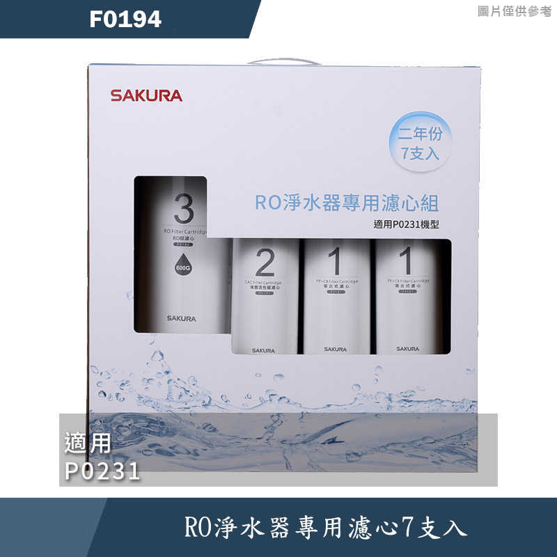 櫻花【F0194】RO淨水器專用濾心7支入(二年份)適用P0231(無安裝)