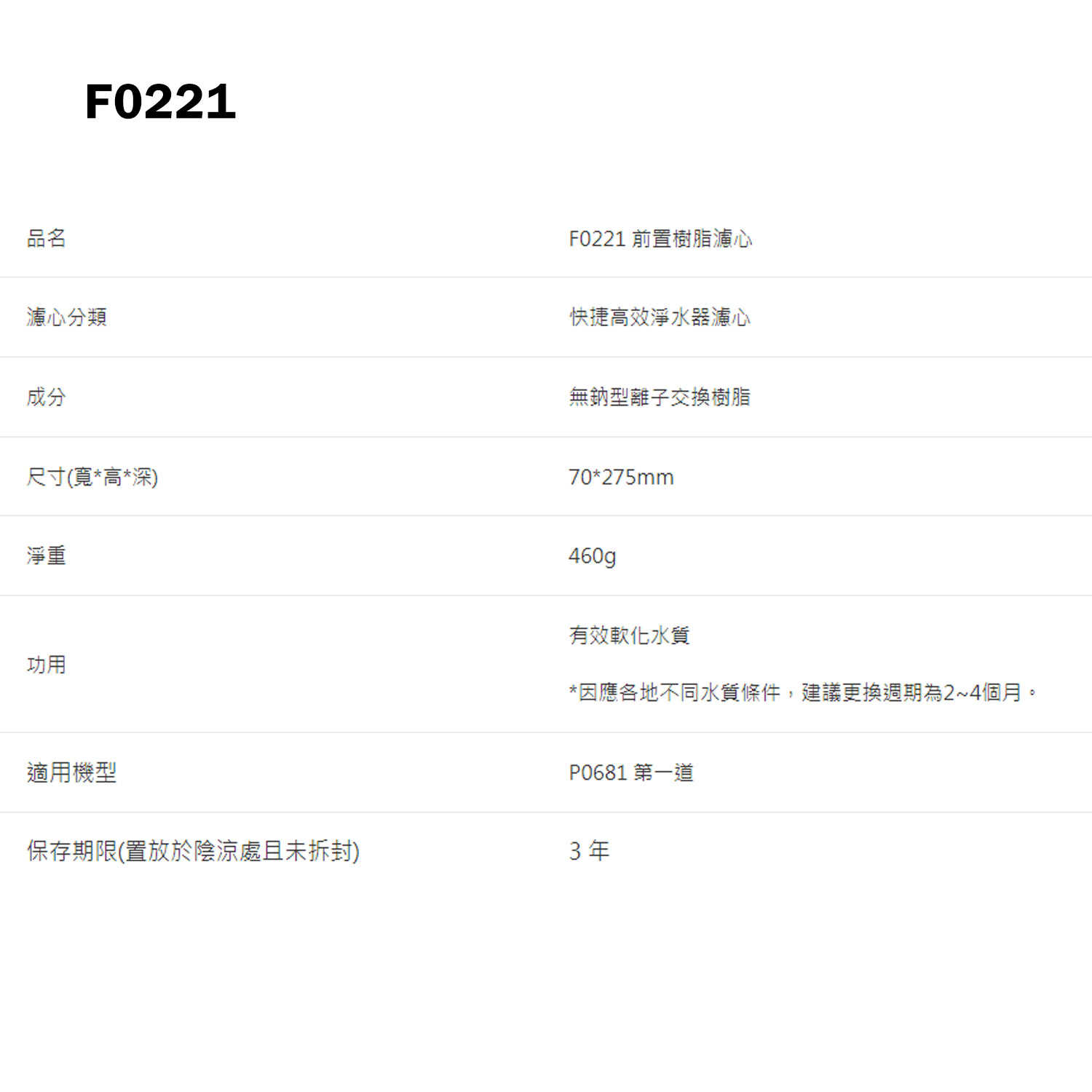 櫻花【F0221】前置樹脂濾心適用P0681/P0672C/P0583A(無安裝)