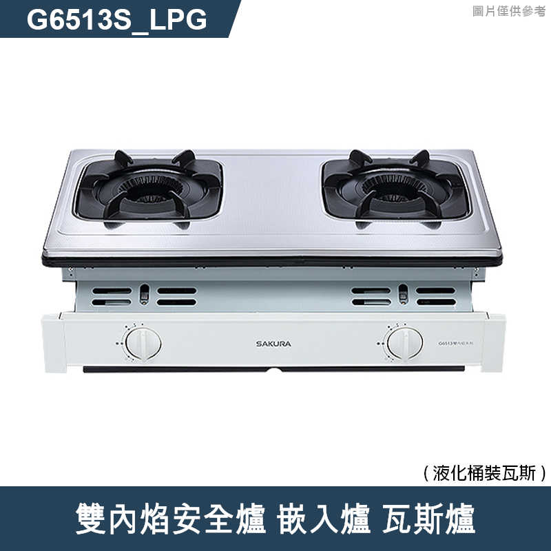 櫻花【G6513S】雙內焰安全爐 嵌入爐 瓦斯爐(含全台安裝)天然氣(NG1)